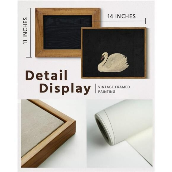 Swan Wall Art Framed Canvas Rustic Vintage Painting Decor for Living Room - Picture 7 of 8